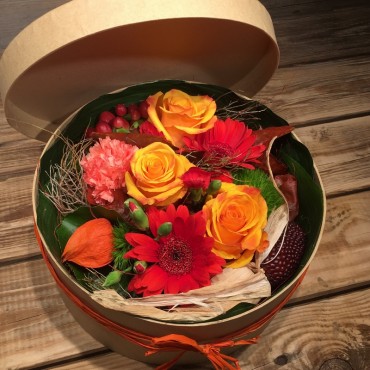 Flower box, boite à fleurs couleurs automnales, Des Lys & Délices, Fleuriste, Sion